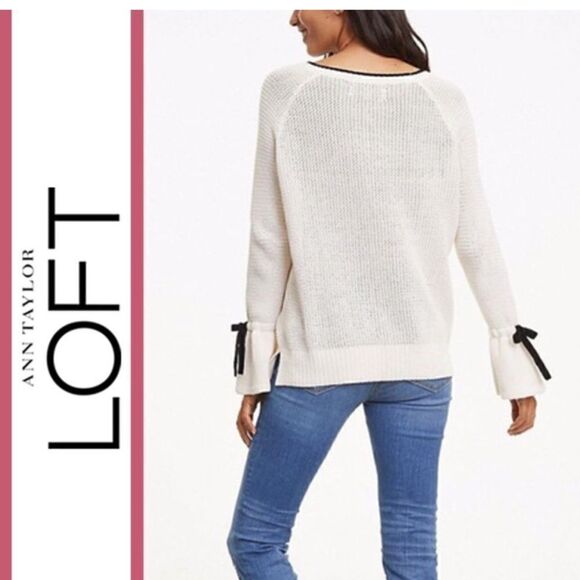 Loft | Tipped Pullover Sweater With Bow Cuff Detail - Picture 4 of 7